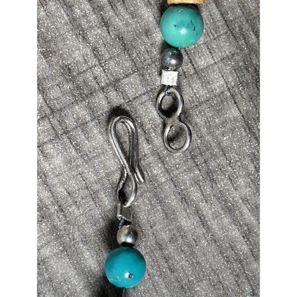 Vintage Tibetan Turquoise & Coconut Shell Collar Necklace Silver Clasp 15.5” - Picture 8 of 11